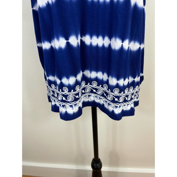 Alfred Dunner White and Blue Boho Tie die embordered blouse - Picture 6 of 8